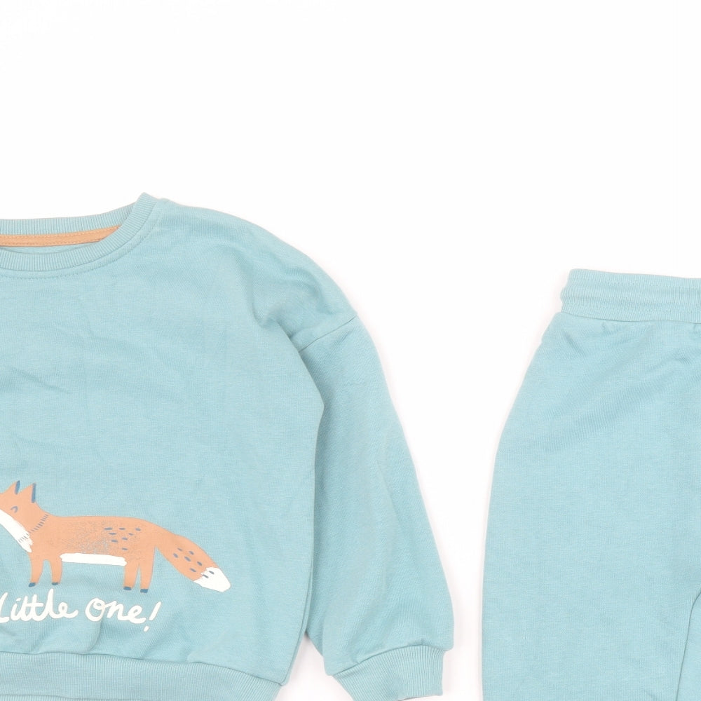 George Boys Blue Solid Cotton  Lounge Set Size 5-6 Years  Pullover - Fox