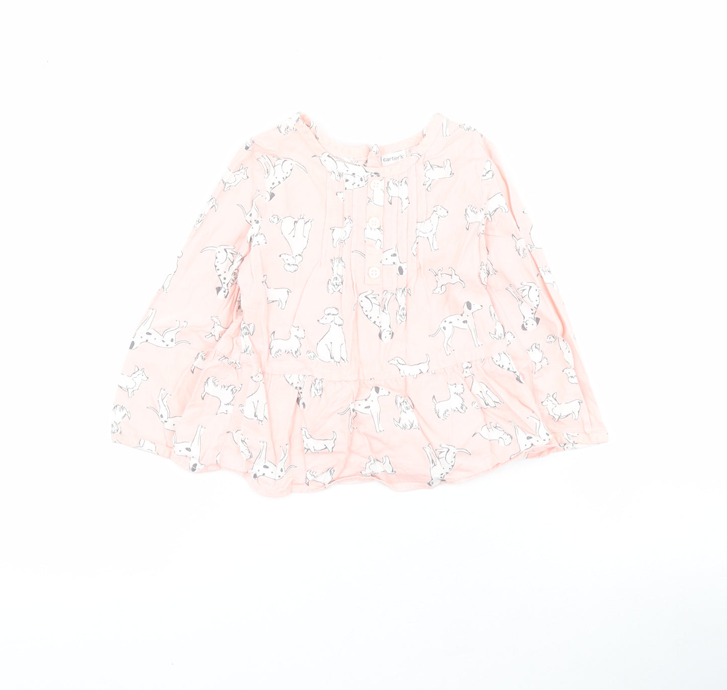 Carter's Baby Pink  Cotton Basic Blouse Size 24 Months Round Neck Snap - Dogs