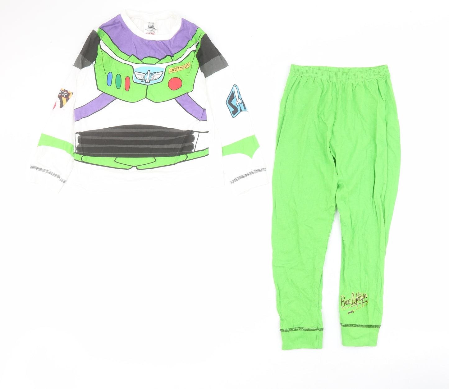 Character.com Boys Green Solid 100% Cotton  Pyjama Set Size 5-6 Years  Pullover - Buzz Lightyear