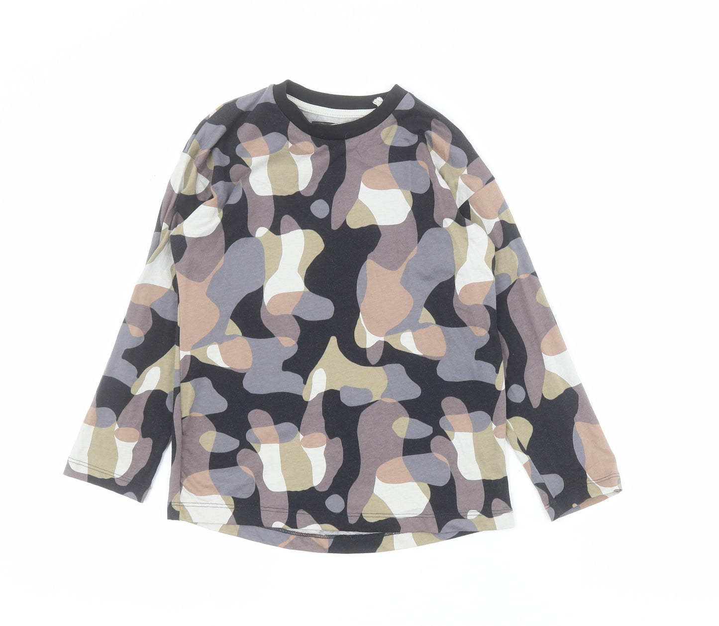 NEXT Girls Brown Camouflage 100% Cotton Basic T-Shirt Size 5-6 Years Crew Neck Pullover