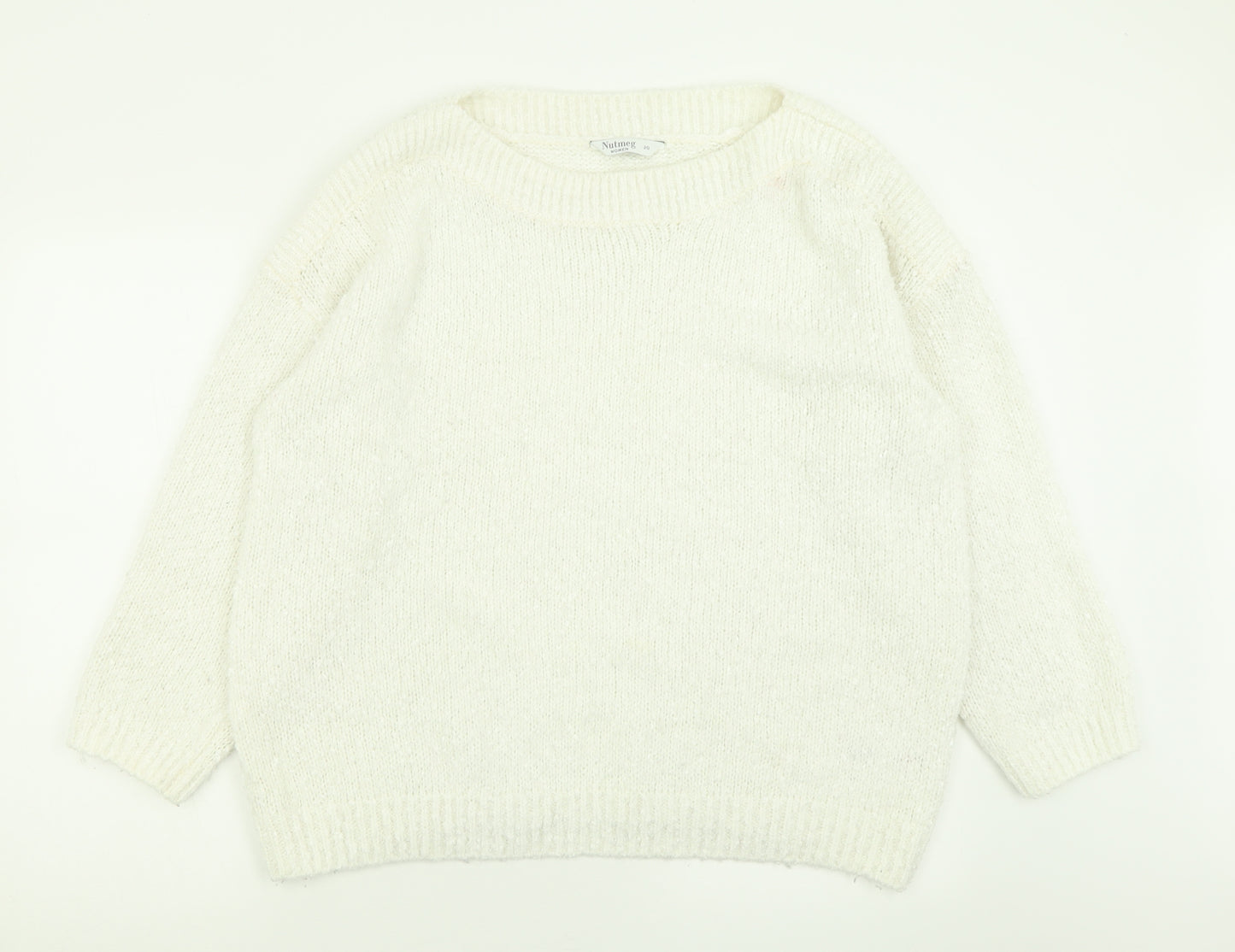 Nutmeg Womens White Crew Neck  Acrylic Pullover Jumper Size 20