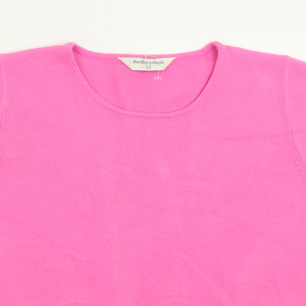 Dorothy Perkins Womens Pink  Acrylic Basic T-Shirt Size 12 Crew Neck