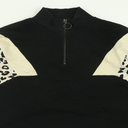 Pull&Bear Womens Black Animal Print Polyester Pullover Sweatshirt Size S  Zip