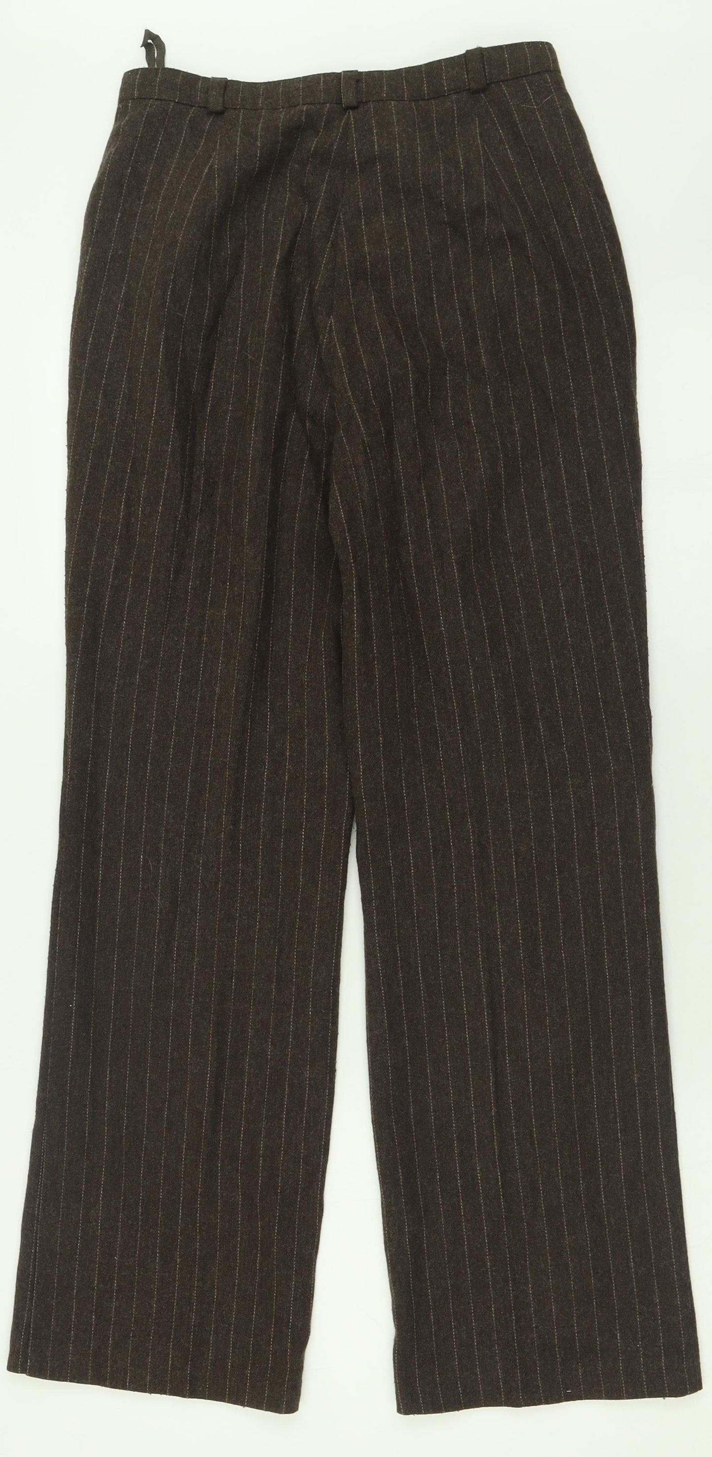 Marks and Spencer Womens Brown Striped Wool Trousers  Size 8 L29 in Regular Button