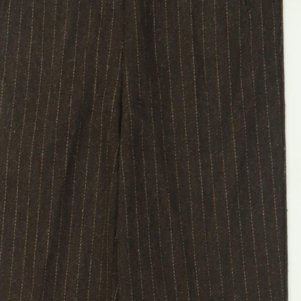 Marks and Spencer Womens Brown Striped Wool Trousers  Size 8 L29 in Regular Button
