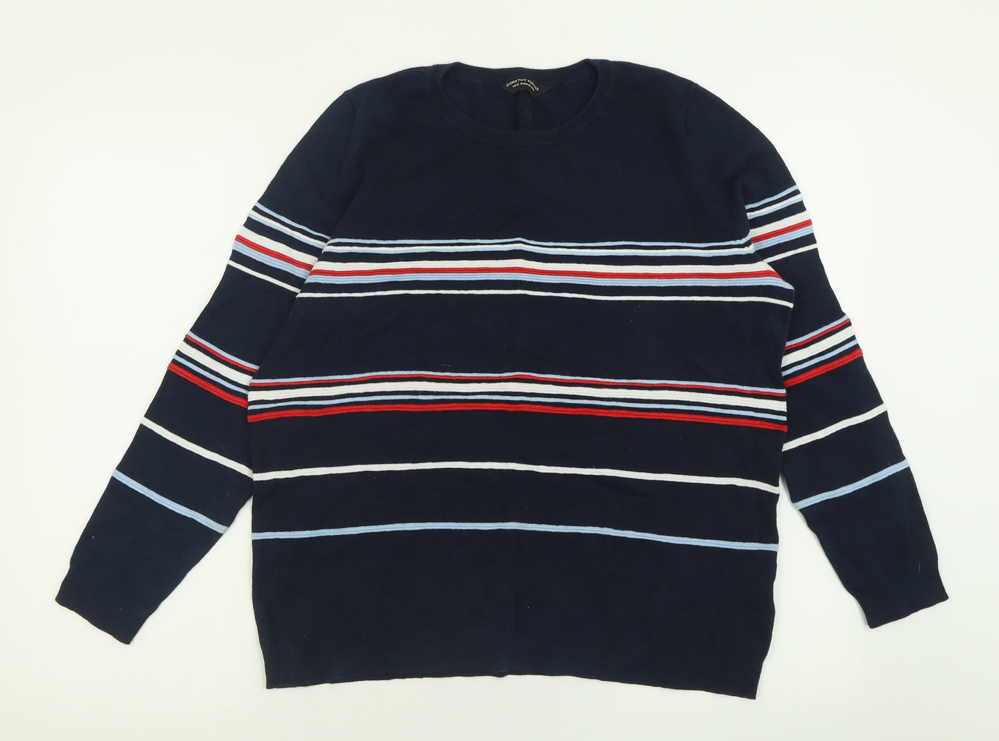 Dorothy Perkins Womens Black Crew Neck Striped Cotton Pullover Jumper Size 16