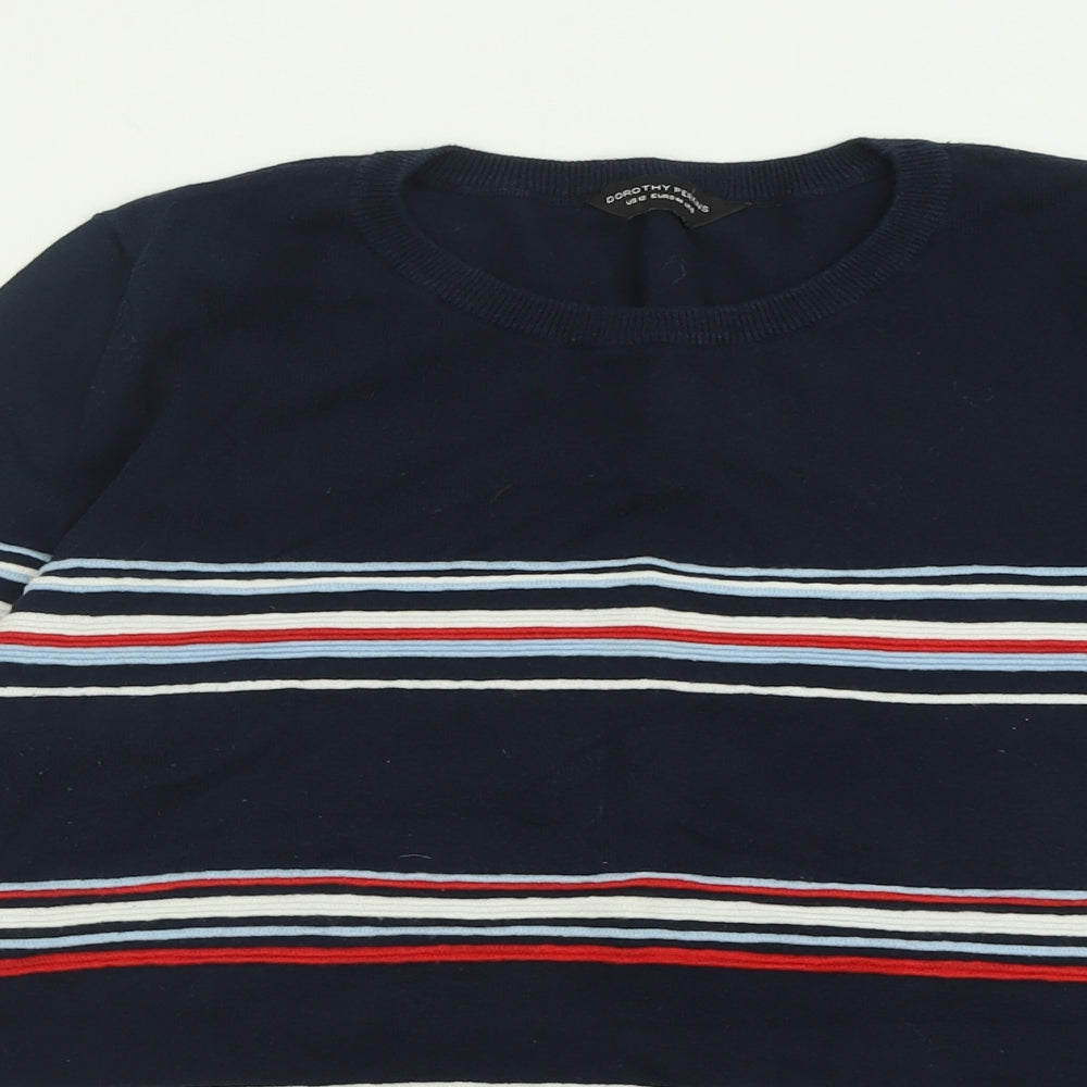 Dorothy Perkins Womens Black Crew Neck Striped Cotton Pullover Jumper Size 16