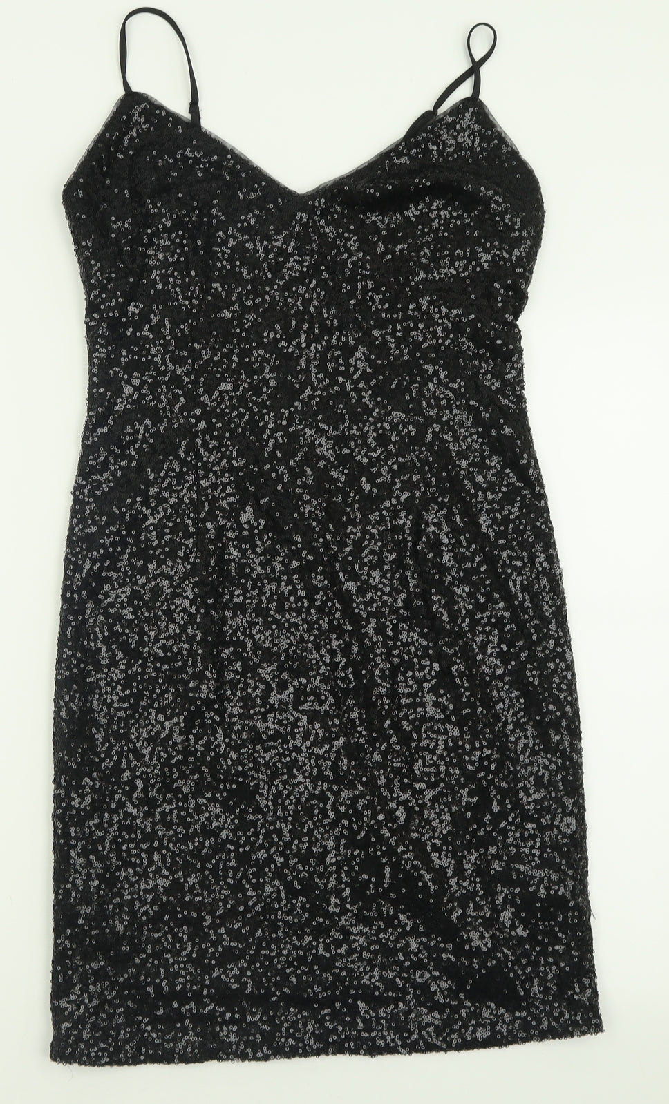 New Look Womens Black  Polyester Bodycon  Size 12  V-Neck Zip