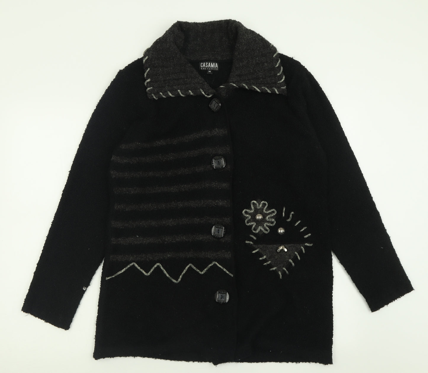 Casamia Womens Black Collared  Acrylic Cardigan Jumper Size M