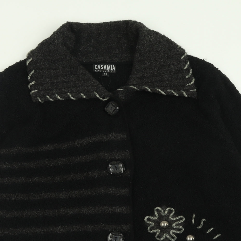 Casamia Womens Black Collared  Acrylic Cardigan Jumper Size M