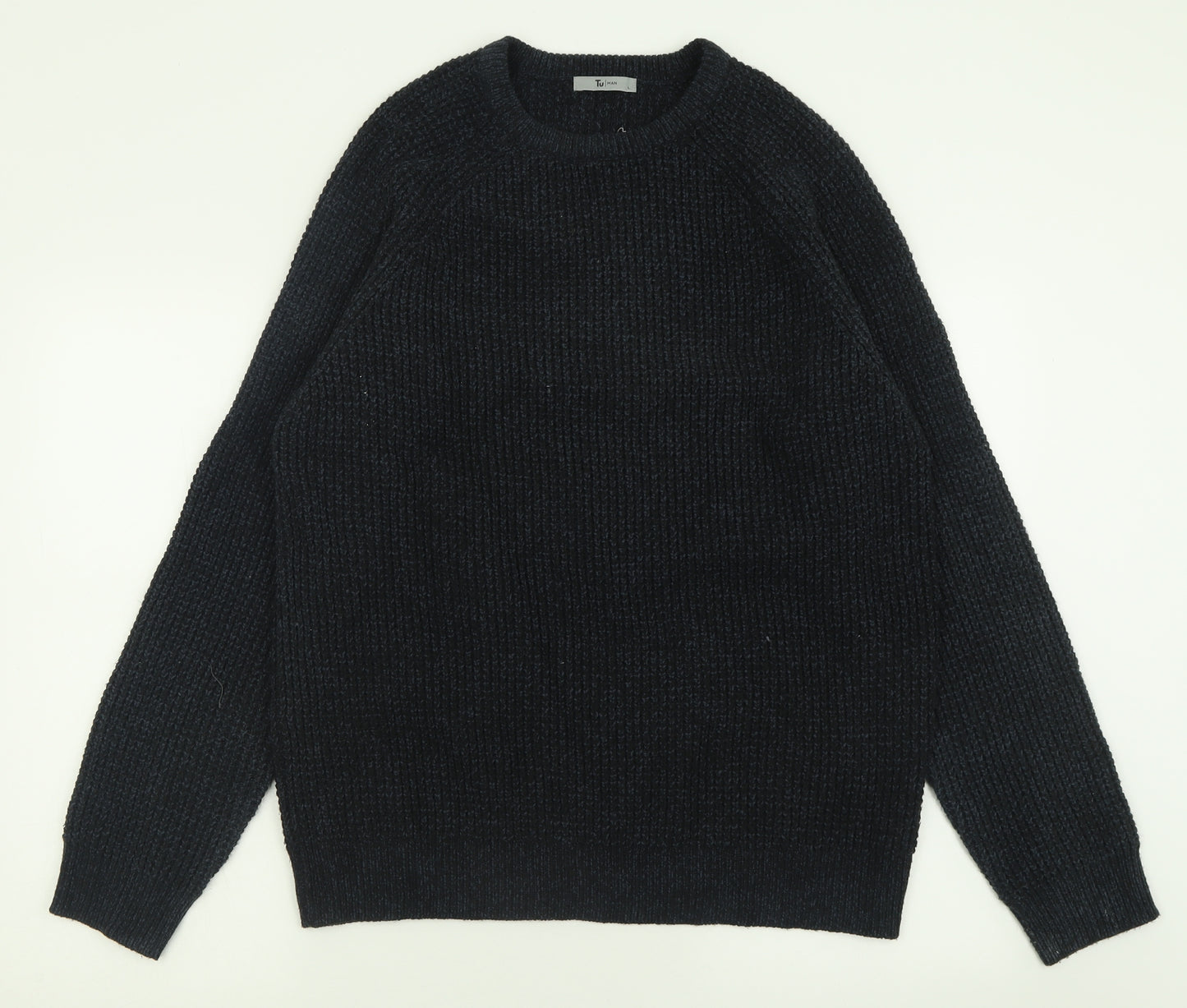 TU Mens Black Crew Neck  Acrylic Pullover Jumper Size L