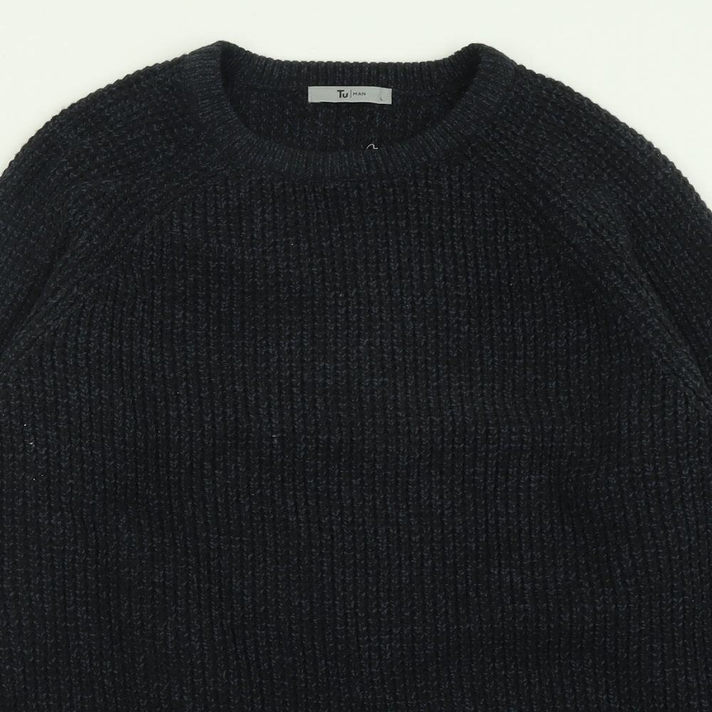 TU Mens Black Crew Neck  Acrylic Pullover Jumper Size L