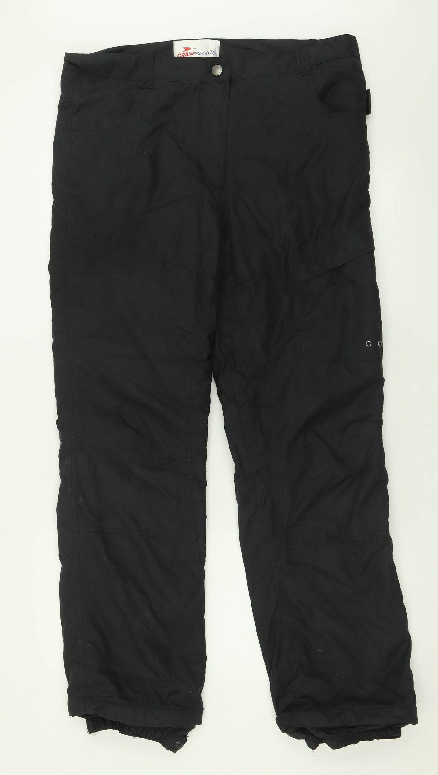 Crane Sports Mens Black  Polyester Track Pants Trousers Size S L31 in Regular Button