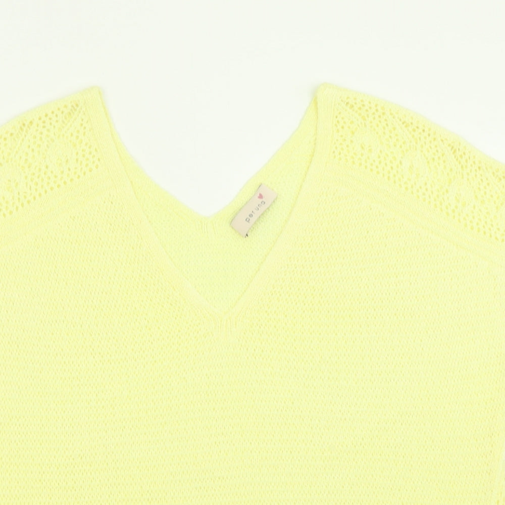 Per Una Womens Yellow V-Neck  Acrylic Pullover Jumper Size 16