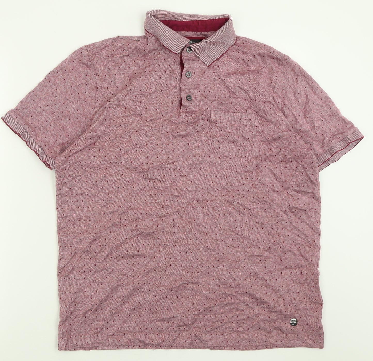 Fynch-Hatton Mens Purple Geometric Cotton  Polo Size M Collared Button