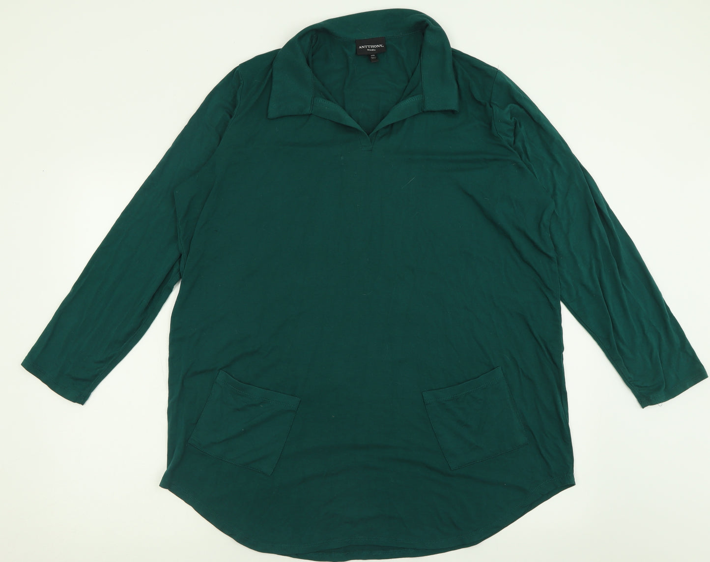 Antthony Womens Green  Viscose Basic Polo Size 2XL V-Neck