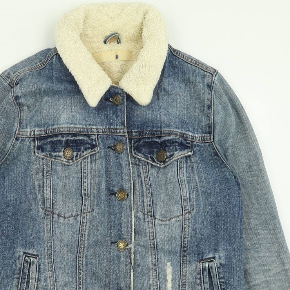 Topshop Womens Blue   Jacket  Size 10  Button - Distressed
