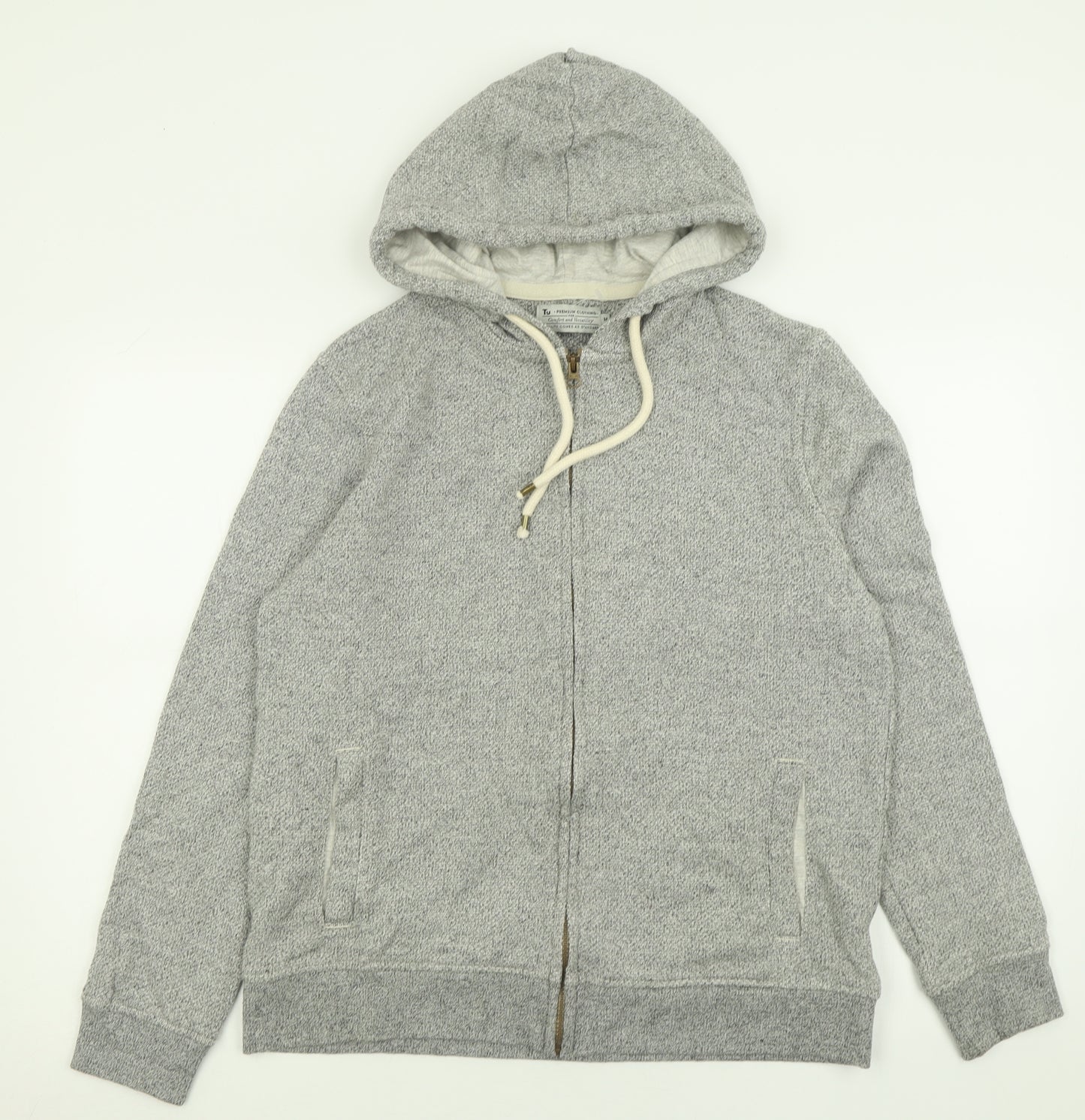 TU Mens Grey  Cotton Full Zip Hoodie Size M