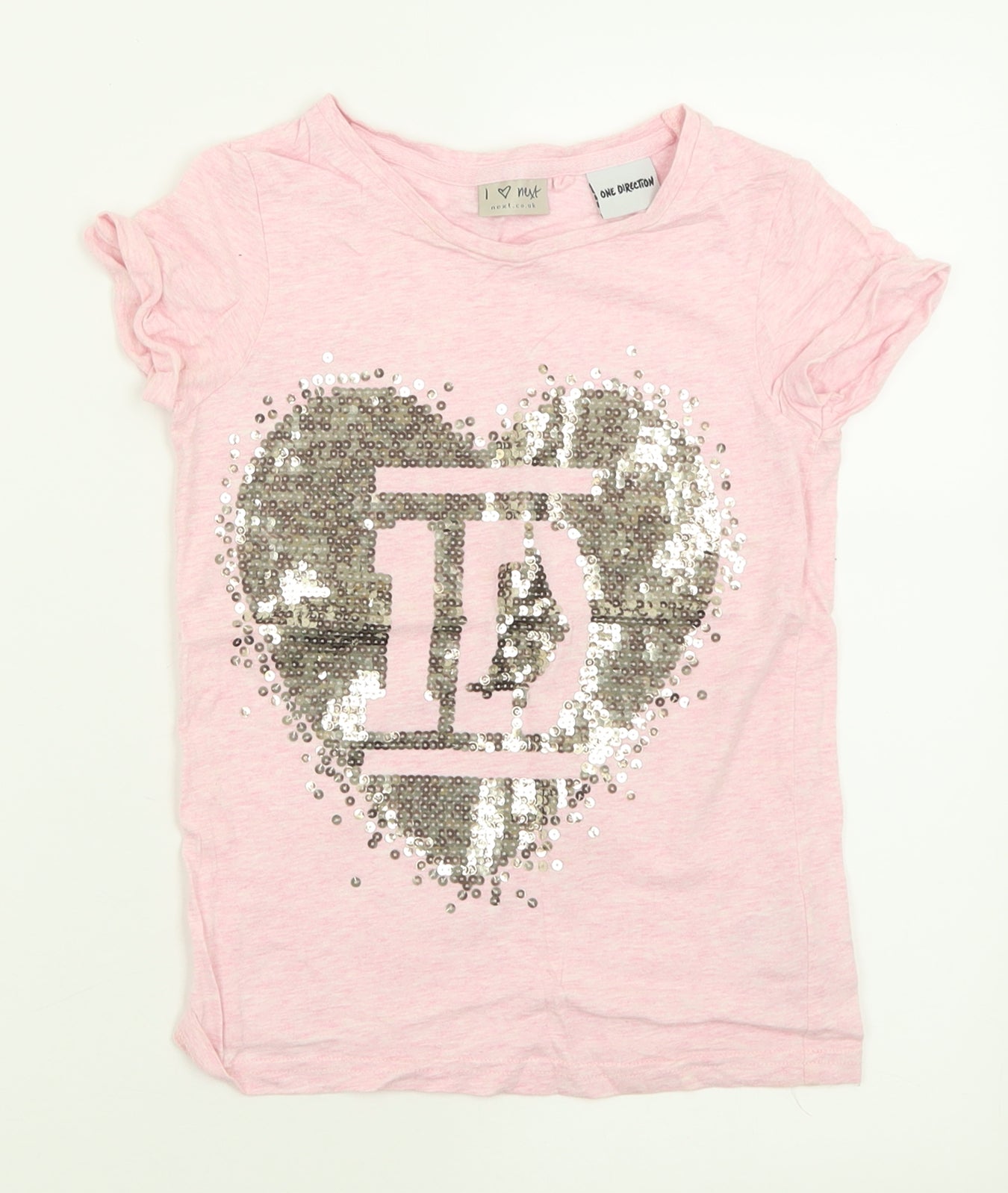 NEXT Girls Pink  Cotton Basic T-Shirt Size 7 Years Crew Neck Pullover - One Direction