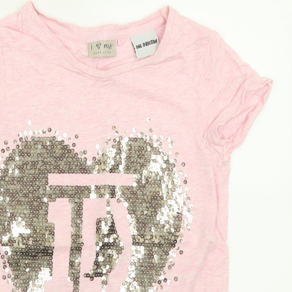 NEXT Girls Pink  Cotton Basic T-Shirt Size 7 Years Crew Neck Pullover - One Direction