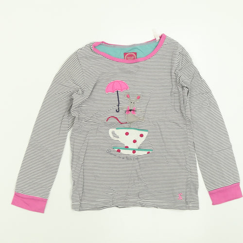 Joules Girls Grey Striped Cotton Basic Casual Size 8 Years Crew Neck Pullover