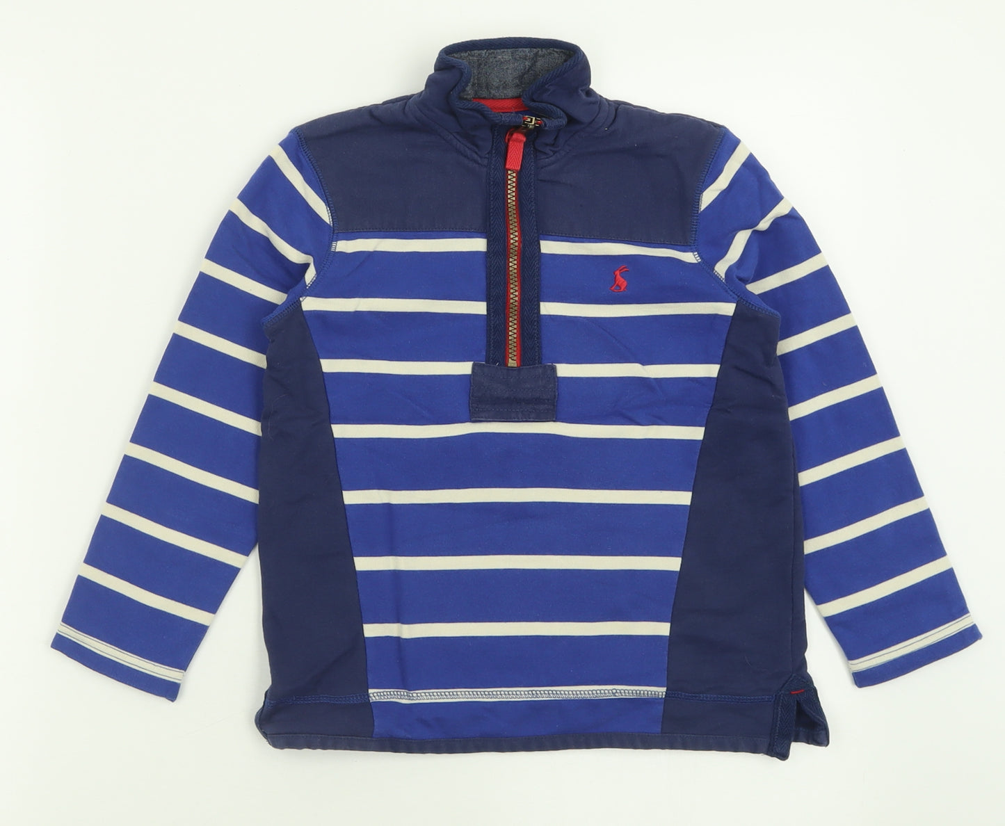 Joules Boys Blue Striped Cotton Pullover Sweatshirt Size 7 Years  Zip