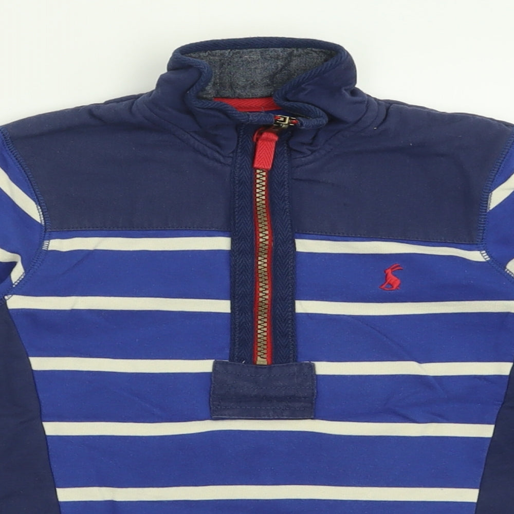 Joules Boys Blue Striped Cotton Pullover Sweatshirt Size 7 Years  Zip