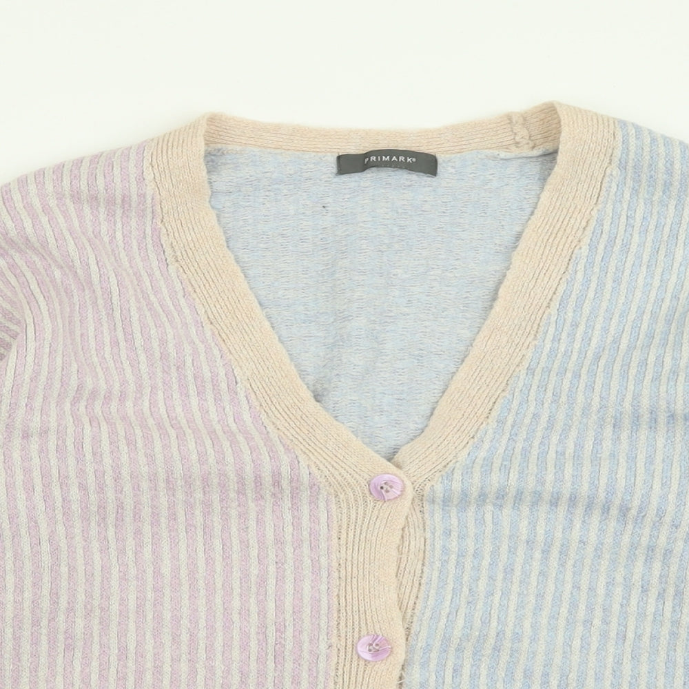 Primark Womens Multicoloured V-Neck Striped Acrylic Cardigan Jumper Size S