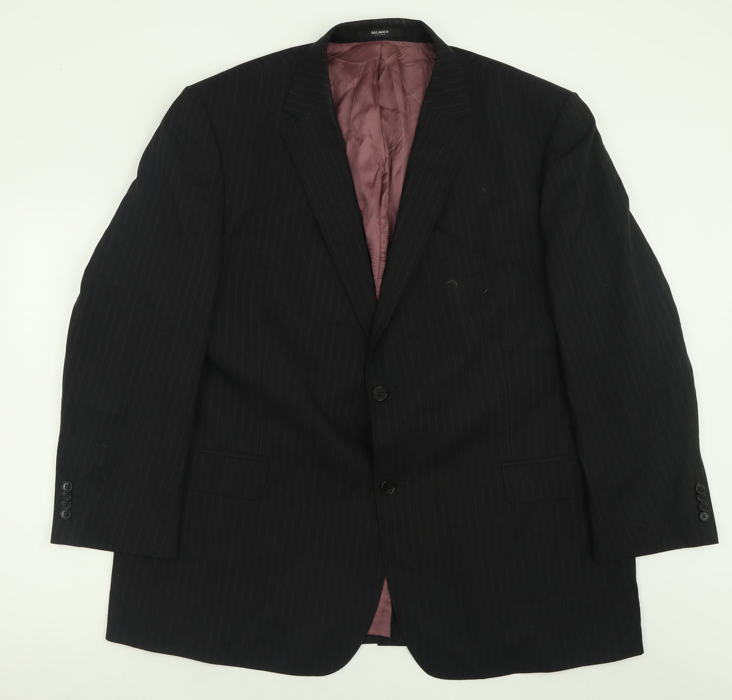 Balmain Mens Black Striped Polyester Jacket Suit Jacket Size 48