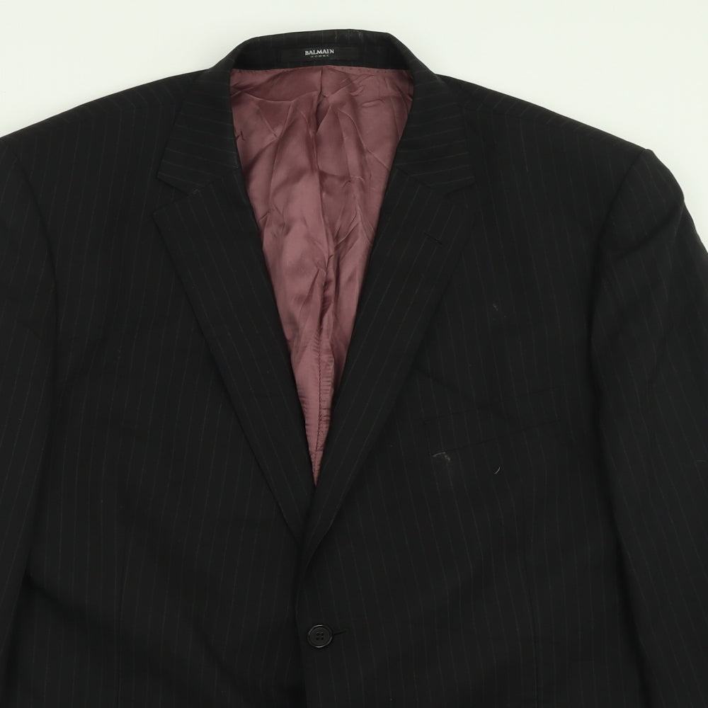 Balmain Mens Black Striped Polyester Jacket Suit Jacket Size 48
