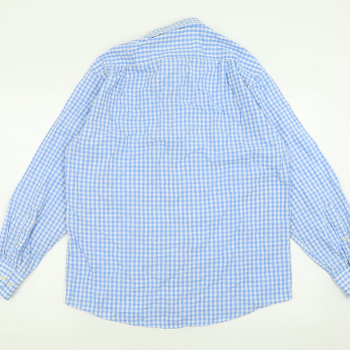 Marks and Spencer Mens Blue Plaid Polyester  Button-Up Size 15.5 Collared Button