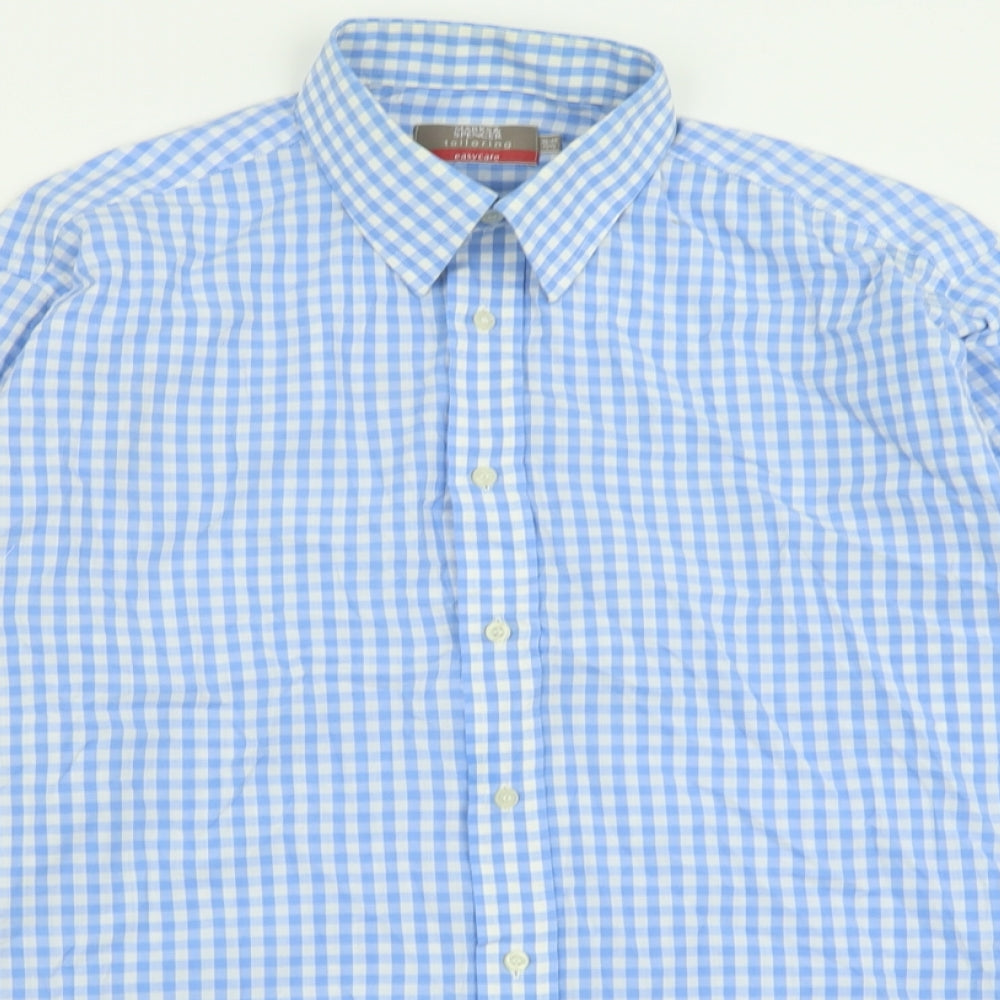 Marks and Spencer Mens Blue Plaid Polyester  Button-Up Size 15.5 Collared Button