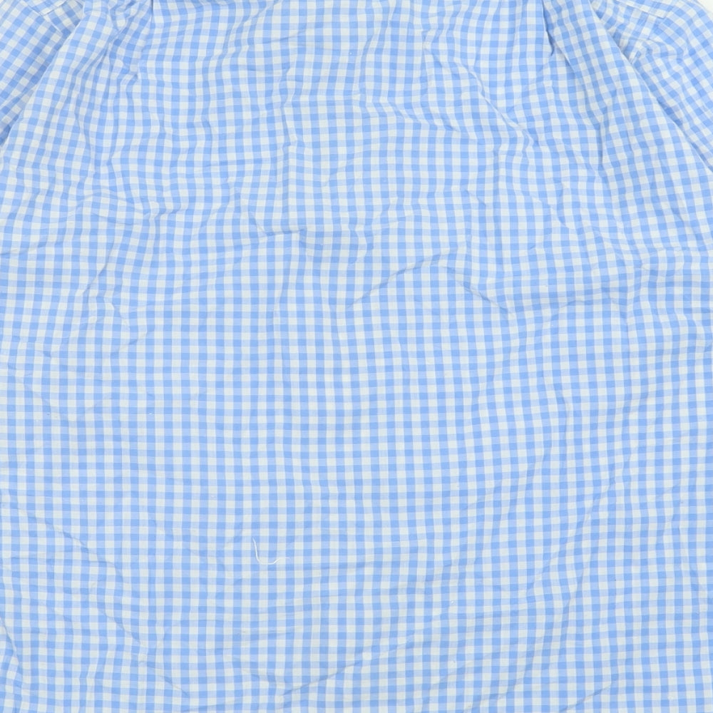 Marks and Spencer Mens Blue Plaid Polyester  Button-Up Size 15.5 Collared Button