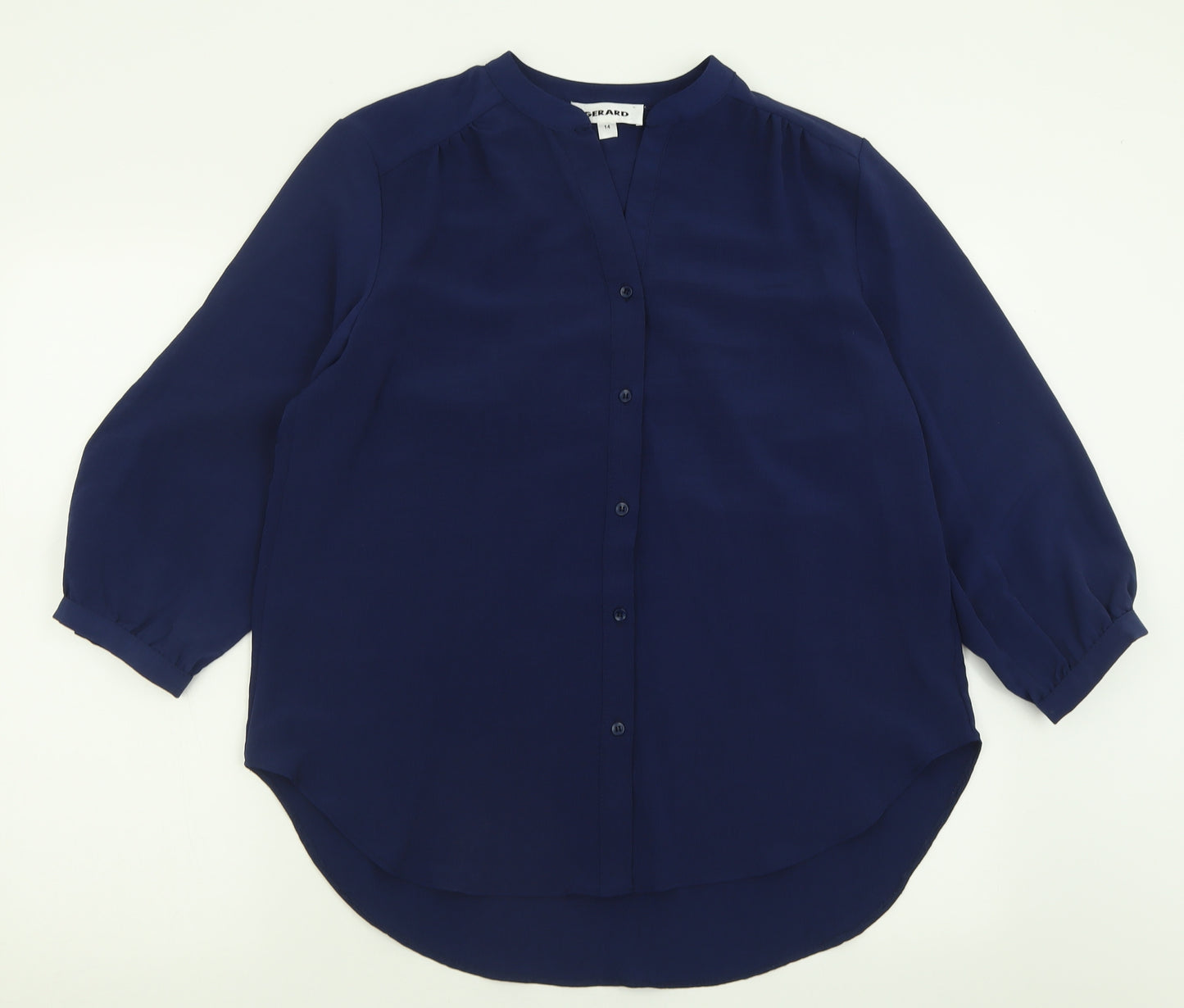 Gerard Womens Blue  Polyester Basic Button-Up Size 14 V-Neck