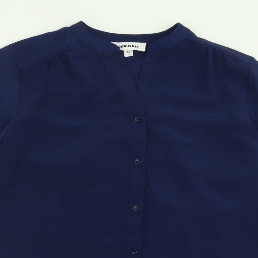Gerard Womens Blue  Polyester Basic Button-Up Size 14 V-Neck