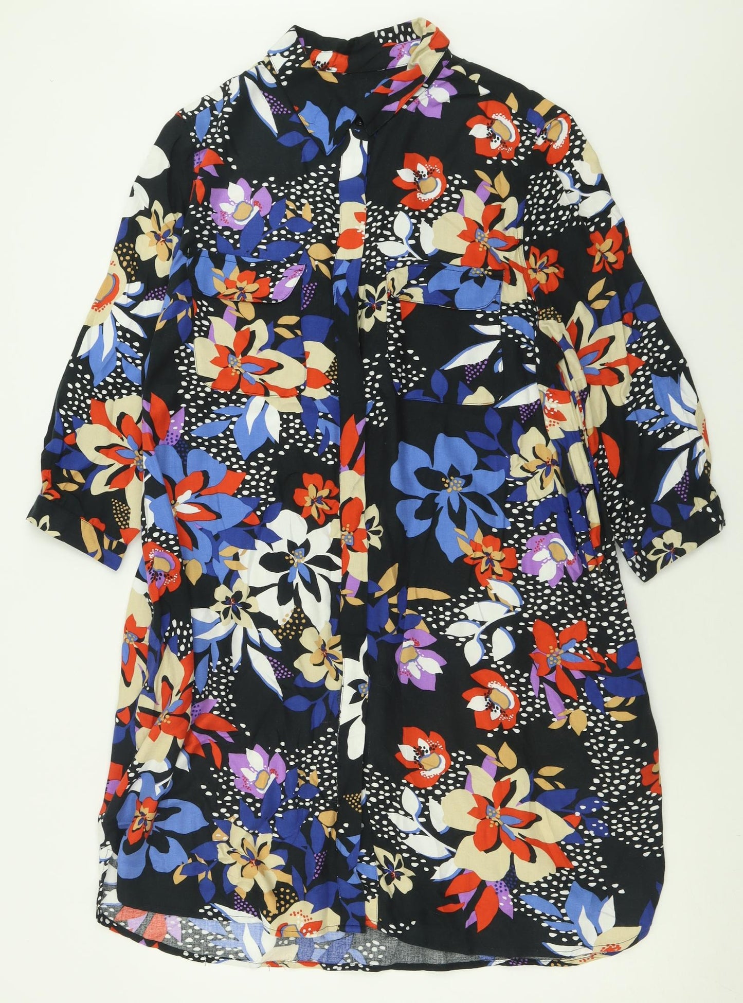 Preworn Womens Multicoloured Floral Viscose A-Line  Size 16  Collared Button
