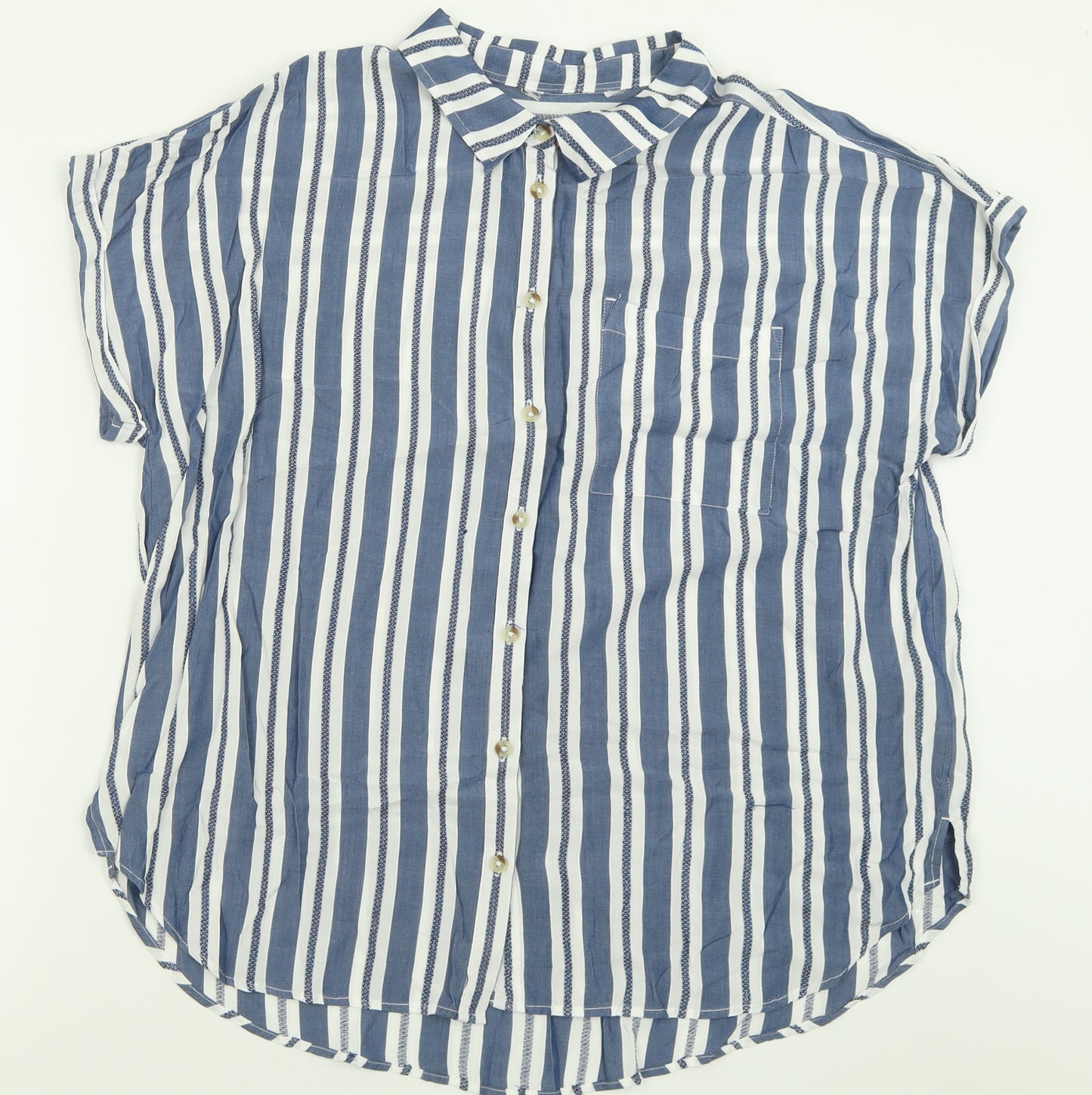 F&F Womens Blue Striped Viscose Basic Button-Up Size 16 Collared