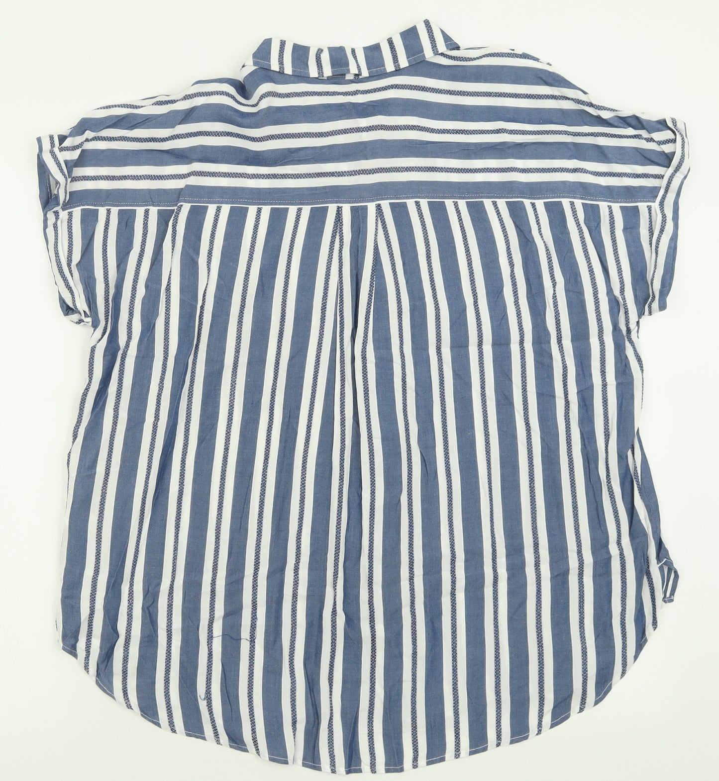 F&F Womens Blue Striped Viscose Basic Button-Up Size 16 Collared
