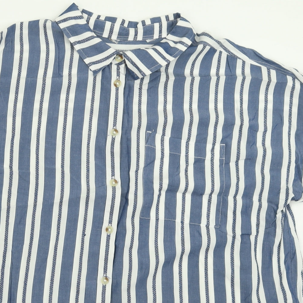 F&F Womens Blue Striped Viscose Basic Button-Up Size 16 Collared