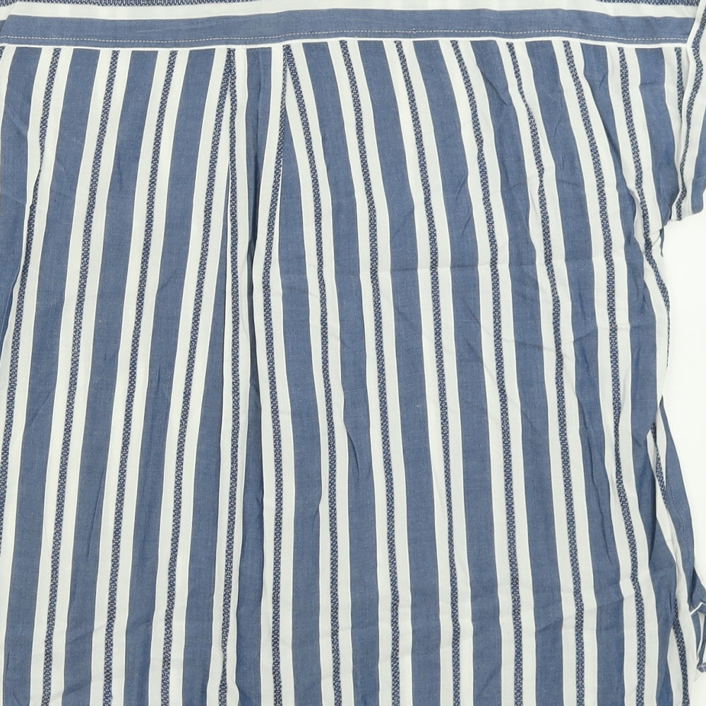 F&F Womens Blue Striped Viscose Basic Button-Up Size 16 Collared