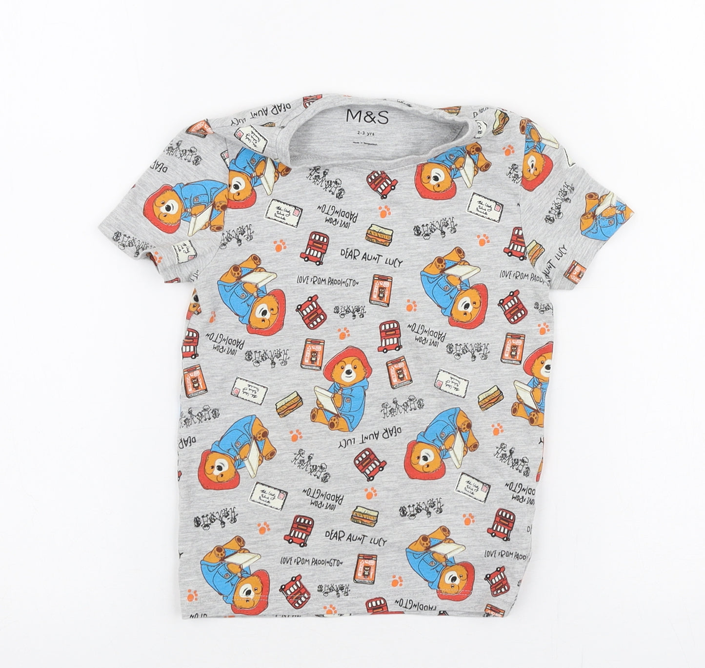 Marks and Spencer Boys Multicoloured  Cotton Jersey T-Shirt Size 2-3 Years Round Neck Pullover - Paddington bear