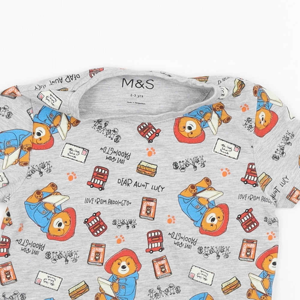 Marks and Spencer Boys Multicoloured  Cotton Jersey T-Shirt Size 2-3 Years Round Neck Pullover - Paddington bear