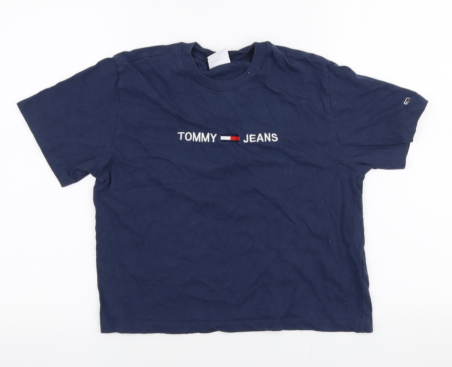 Tommy Hilfiger Womens Blue  100% Cotton Cropped T-Shirt Size XS Round Neck