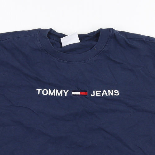 Tommy Hilfiger Womens Blue  100% Cotton Cropped T-Shirt Size XS Round Neck