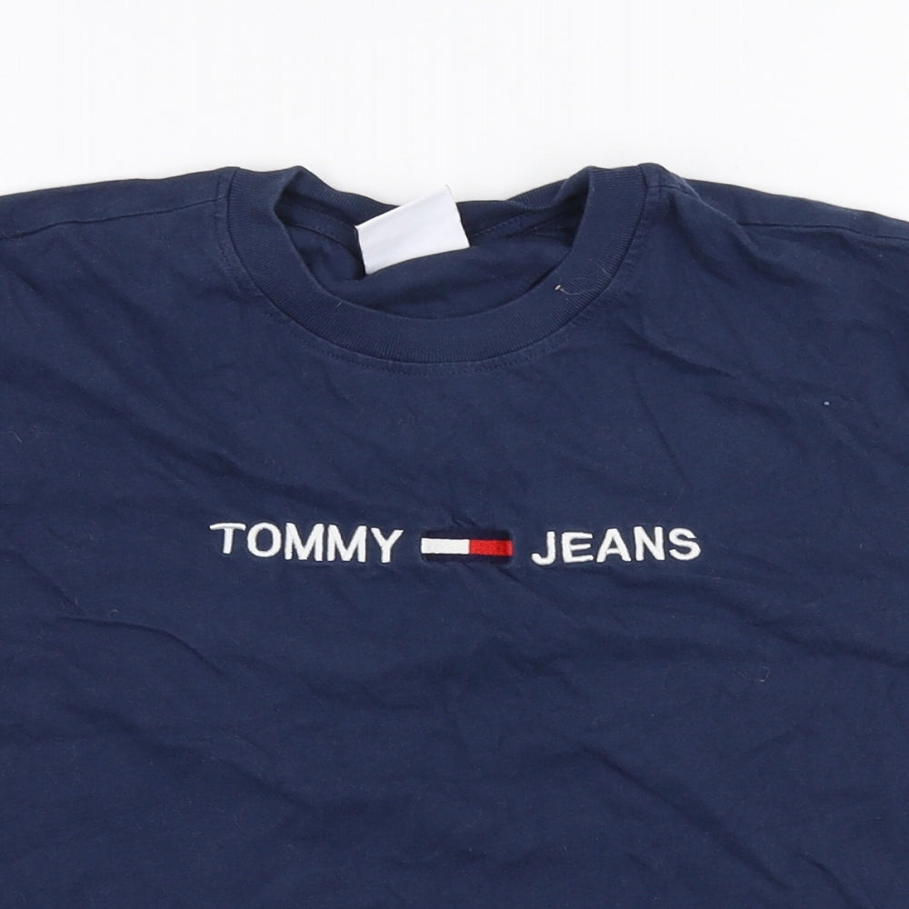 Tommy Hilfiger Womens Blue  100% Cotton Cropped T-Shirt Size XS Round Neck