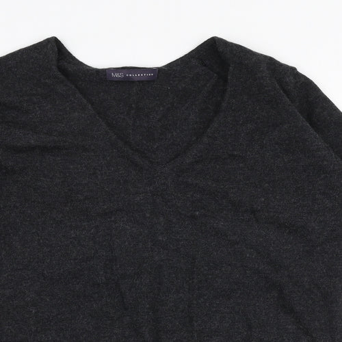 Marks and Spencer Womens Grey V-Neck  Wool Pullover Jumper Size 16