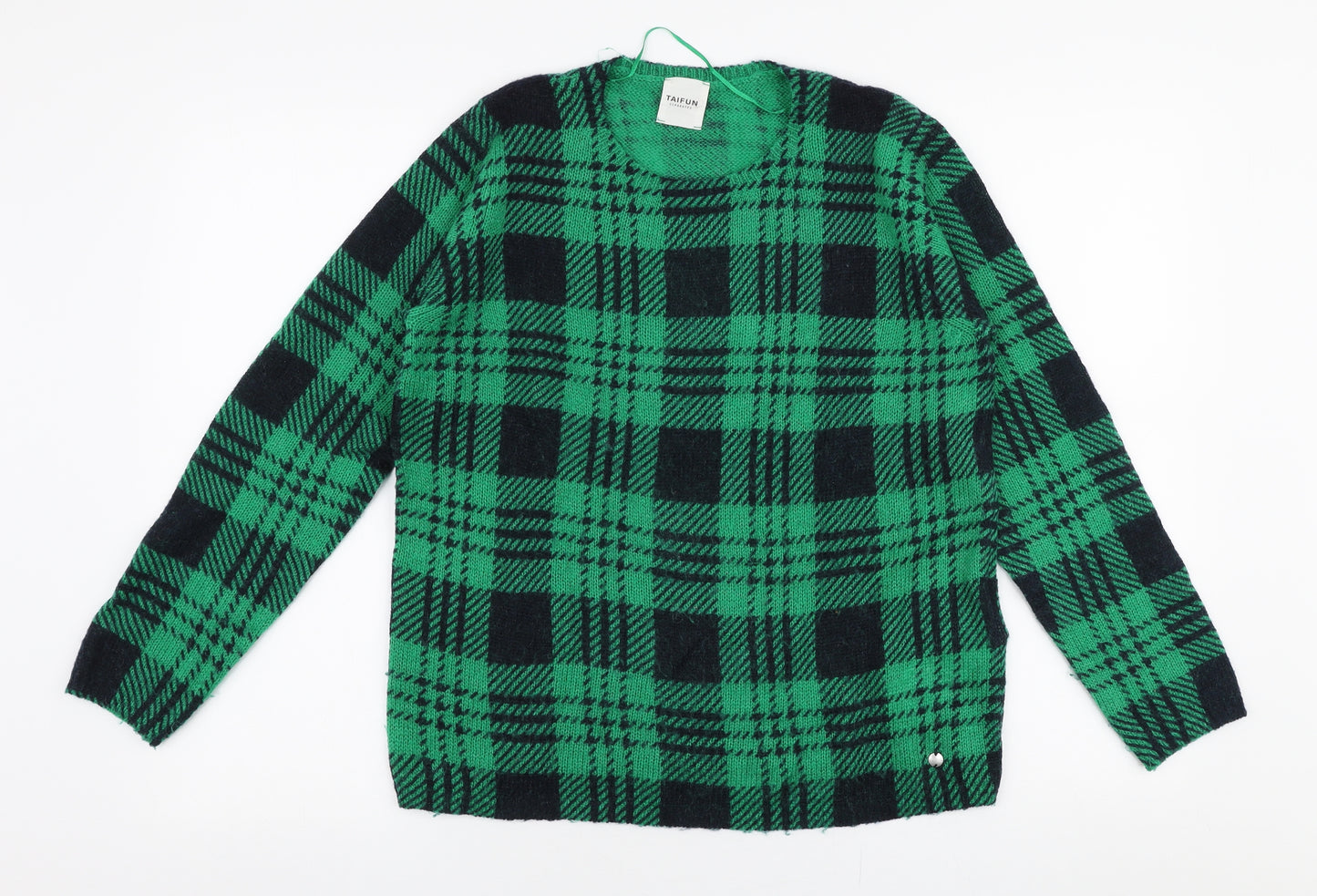 Taifun Womens Green Round Neck Plaid Polyamide Pullover Jumper Size M