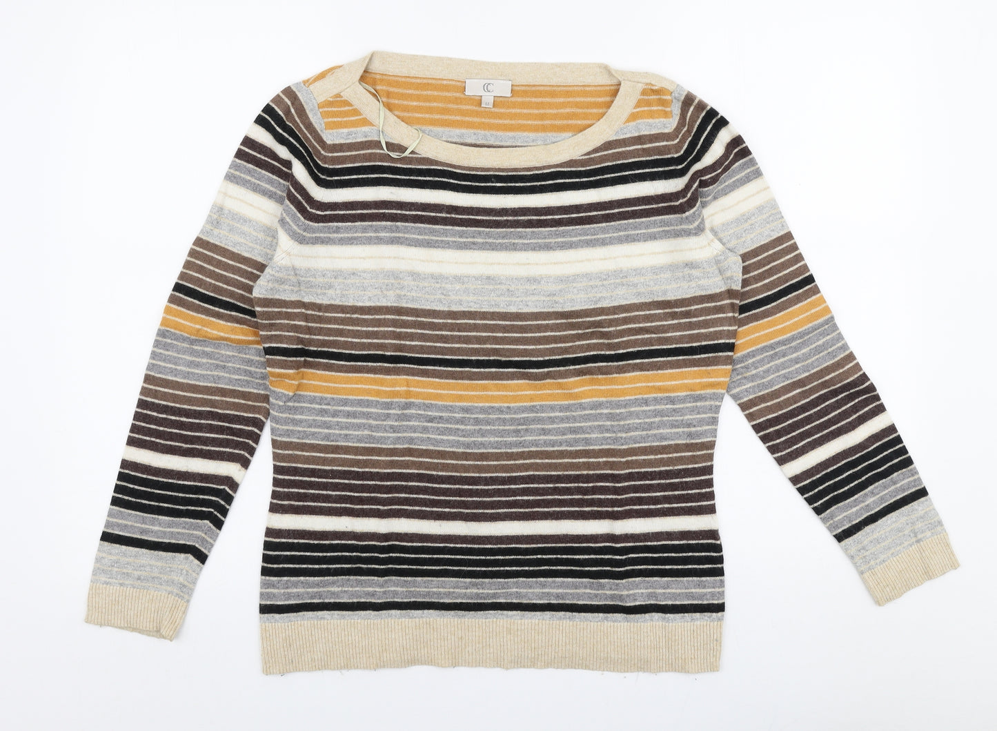 CC Womens Multicoloured Round Neck Striped Cotton Pullover Jumper Size M