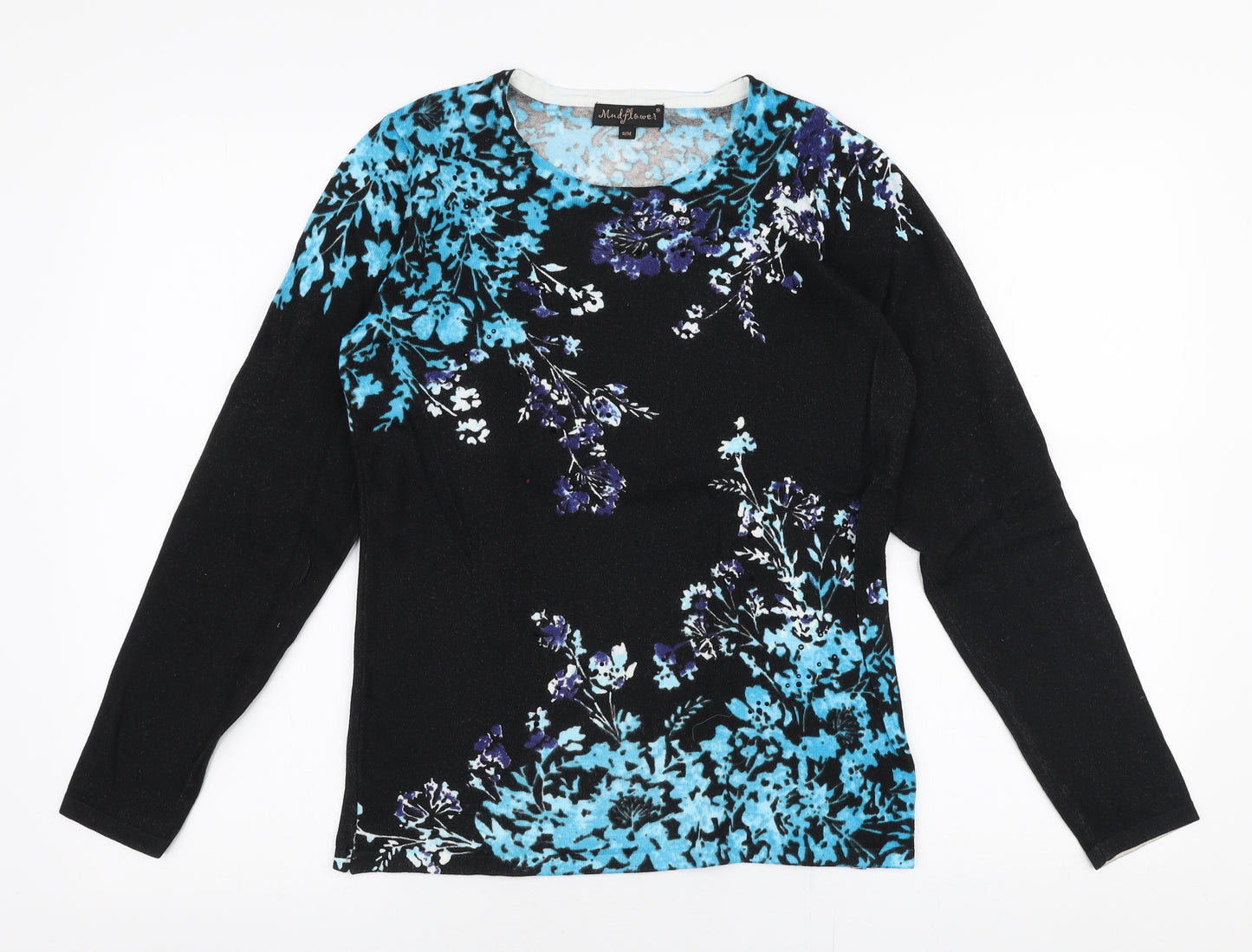 Mud Flower Womens Multicoloured Round Neck Floral Viscose Pullover Jumper Size S