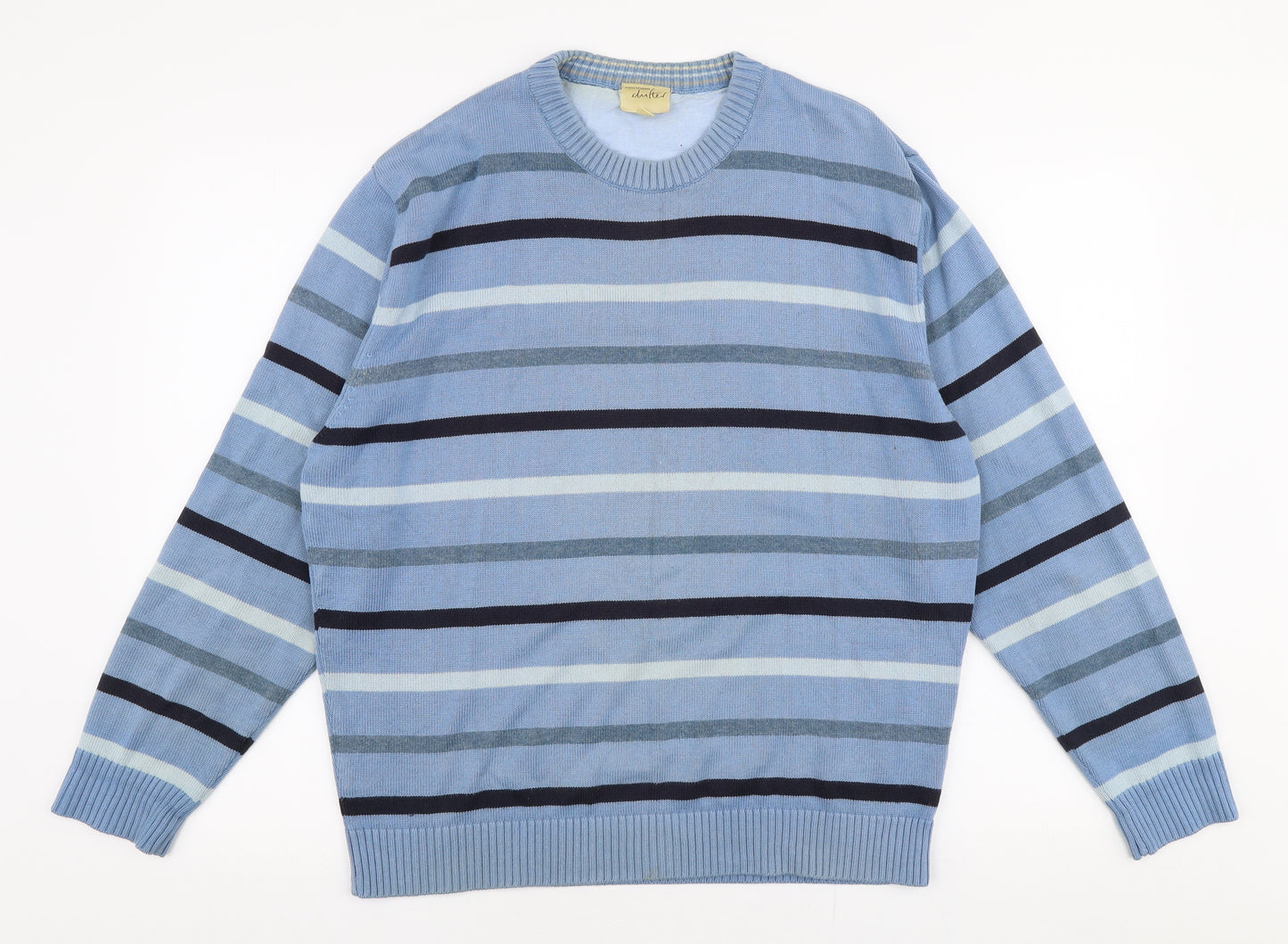 Drifter  Mens Blue Round Neck Striped Cotton Pullover Jumper Size M